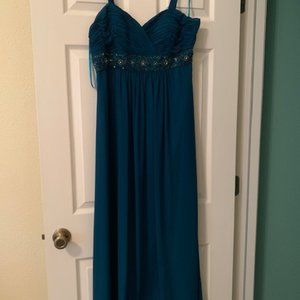 Teal Green Chiffon Floor Length Embellished Gown